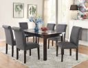 Contemporary Dining Table Blue Grey Polyfiber Upholstery 6x Side Chairs Cushion Seats 7pc Dining Set Dining Room Furniture