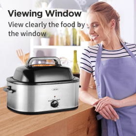 20 24 26 QT Silver Chicken Turkey Roaster Electric Roasting Pan With Lid See-through Glass
