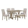 TREXM 6-Piece Farmhouse Dining Table Set, Rectangular Trestle Table and 4 Upholstered Chairs & Bench for Dining Room (Natural Wood Wash)