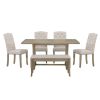 TREXM 6-Piece Farmhouse Dining Table Set, Rectangular Trestle Table and 4 Upholstered Chairs & Bench for Dining Room (Natural Wood Wash)