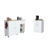 Victoria 2 Piece Kitchen Set, Syros Kitchen Island Cart + Barbados Pantry Cabinet, White / Light Oak