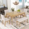 TOPMAX 6-Piece Dining Table Set with Upholstered Dining Chairs and Bench,Farmhouse Style, Tapered Legs, Natural+Beige