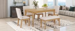 TOPMAX 6-Piece Dining Table Set with Upholstered Dining Chairs and Bench,Farmhouse Style, Tapered Legs, Natural+Beige