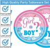 Gender Reveal Tableware Plates Baby Shower Boy or Girl Birthday Party Supplies Disposable Paper Dinnerware Set Serves 16 Guests for Boy Kids Perfect P