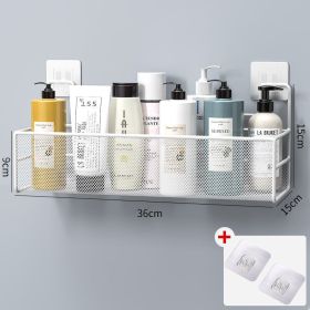 Shower Wall Shelf Wall Mounted Bathroom Shelves Storage Rack Toilet WC Accessories Kitchen Free Punch Condiment Storage Baskets (Color: white large)