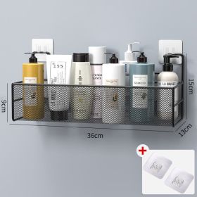 Shower Wall Shelf Wall Mounted Bathroom Shelves Storage Rack Toilet WC Accessories Kitchen Free Punch Condiment Storage Baskets (Color: black large)